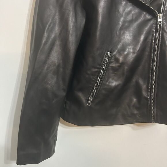 Quince Biker Jacket 100% Sheep Moto Leather Black - Women’s Large - Picture 4 of 15